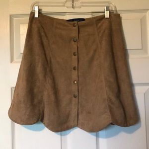 Tan scalloped button up skirt